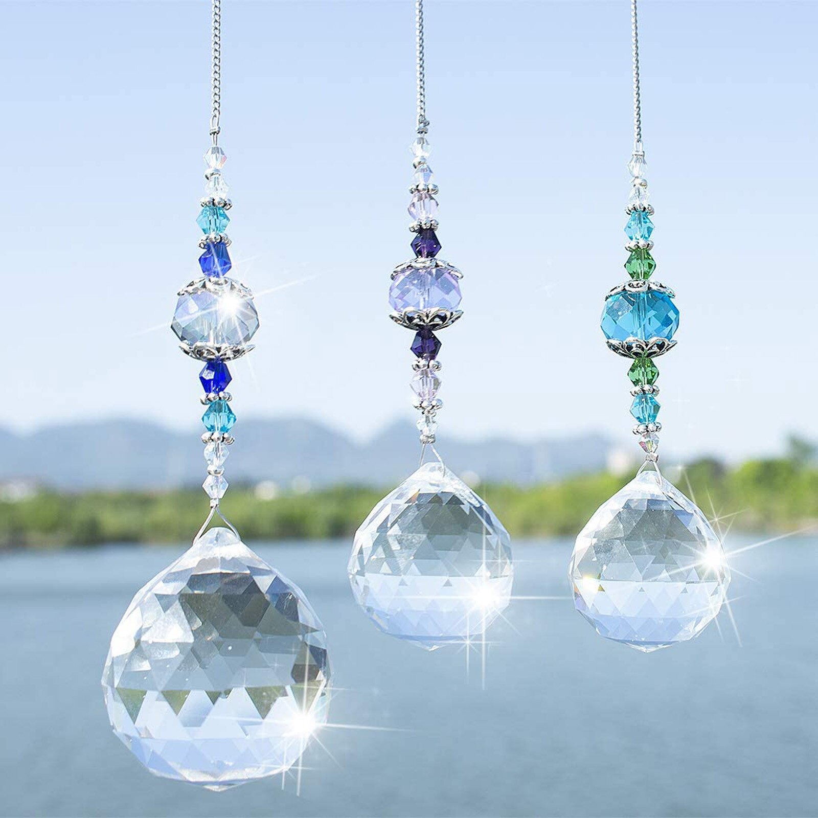 6PC Crystal Hanging Suncatcher Ornaments Window Wall Tree Hanging Pendant Decoration Crystal Rainbow Maker Sun Catcher Decor: 3PCS