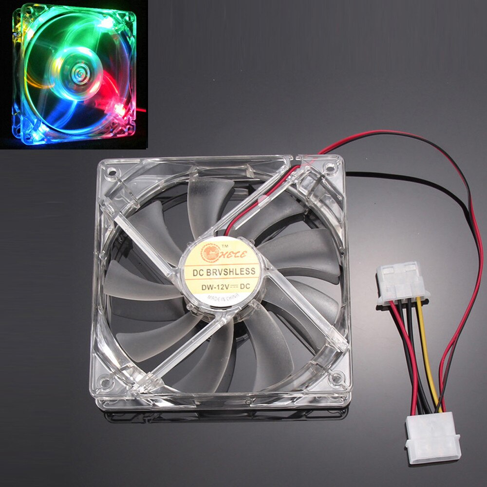 Mini Cool Fan Groen Quad 4 LED Licht Neon Clear 120mm 120x120x25mm PC Computer Case Cooling Fan Mod # SYS: C