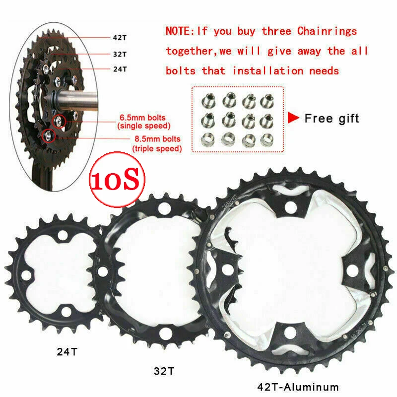 2*10s 3*10s 3*9s fietskettingblad 104 bcd 64 bcd mtb kettingblad fietskettingwiel 22/24/26/32/38/42/44t voor dubbel/triple crankstel: Violet/紫罗兰