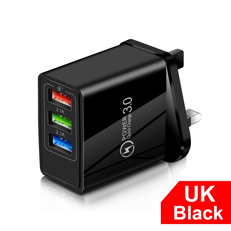 3 usb snelladers snel opladen 3.0 4.0 universele wandladers voor mobiele telefoons en tablets voor iphone 12 pro samsung oplaadlader: Zwart vk