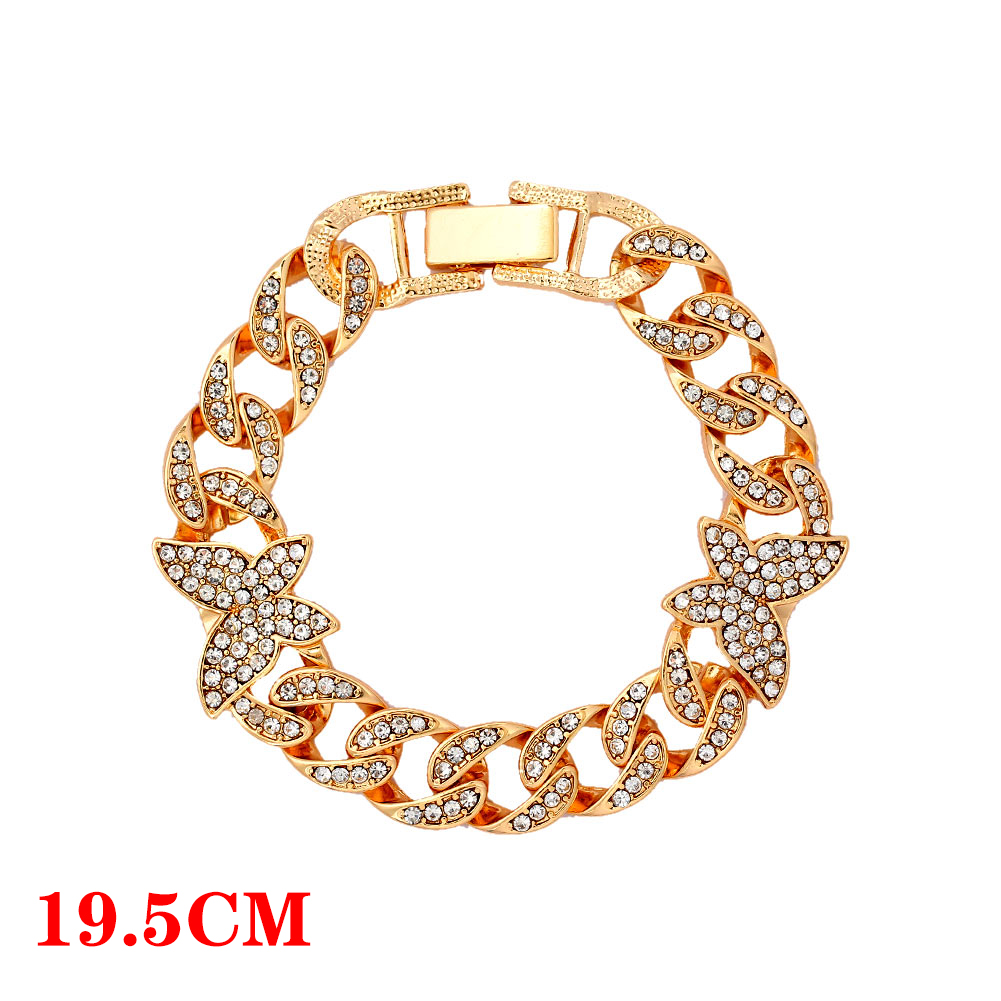 Miami Cuban Bracelets Anklet For Women Bling Full Rhinestone Paved Link Iced Out Hand Chain Jewelry Accessories: C008201GD