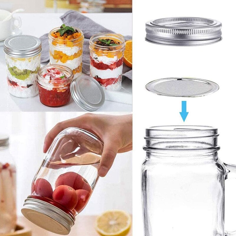 24PC Wide-Mouth Jar Lid, Suitable For Mason Jar, Split Lid, Leak-Proof And Safety Lid, With Silicone Seal (Silver)