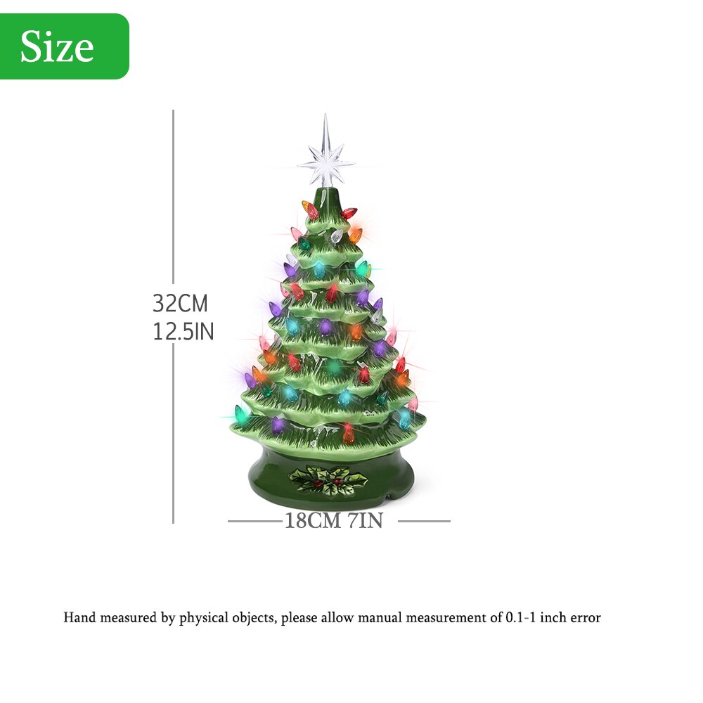 Halloween Christmas Ceramic Tree with Orange and Purple Lights,Tabletop Decor Tree with Pumpkin Top and Halloween Tree Collar: Christmas32cm
