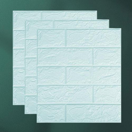 10Pcs 3D Brick Wall Sticker Waterproof Self-Adhesive Easy to Clean XPE 3D Brick Background Wall Sticker DIY Wallpapers: Light Blue