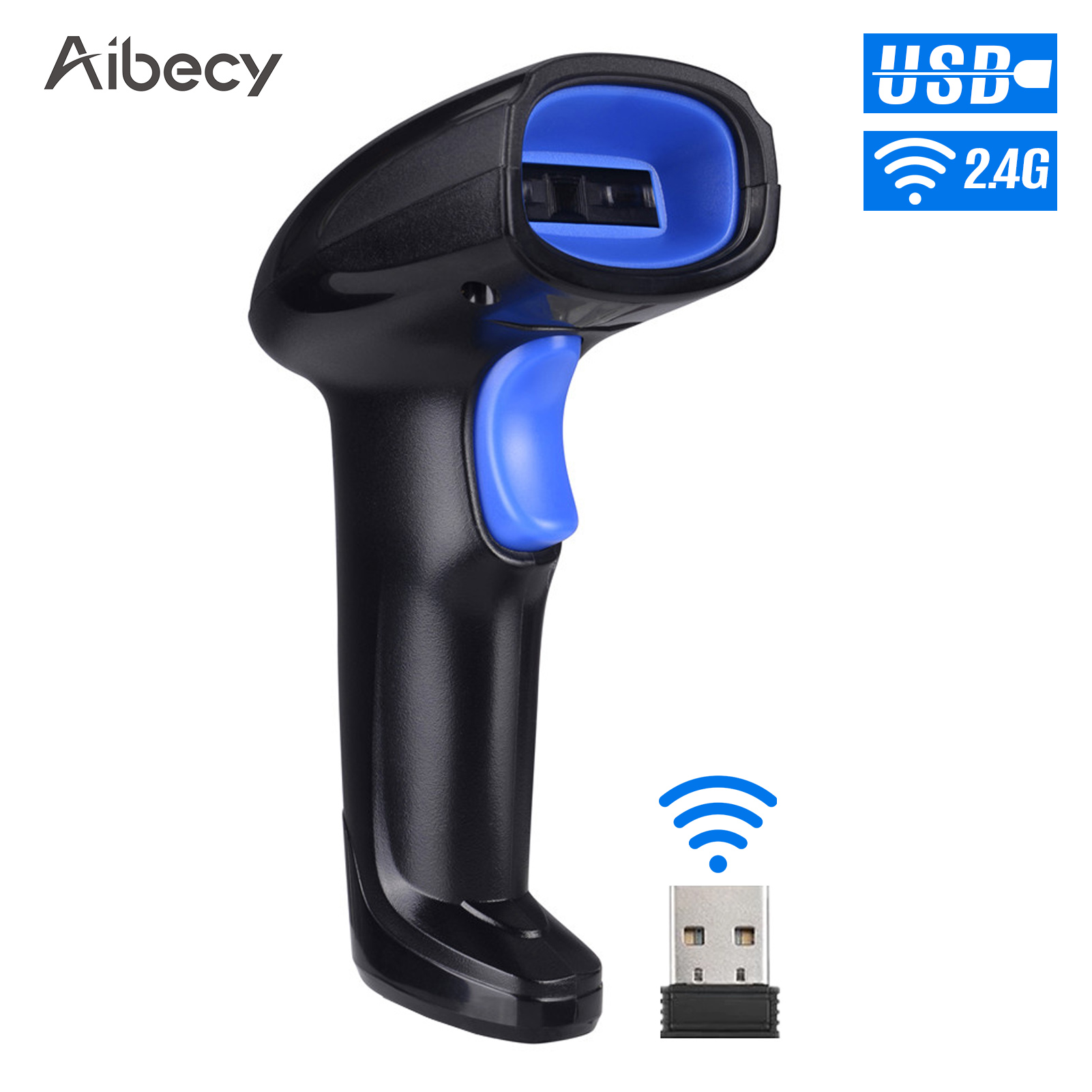 Aibecy 2-In-1 2.4G Draadloze Barcode Scanner &amp; Usb Wired Barcode Scanner Automatische Handheld 1D Bar code Scanner Reader Usb-kabel