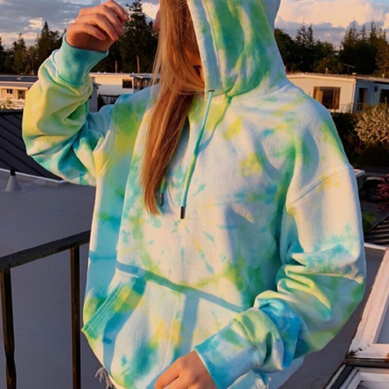 2020 nuove Donne di Inverno Felpe Felpa Moda Tie Dye Stampa di Grandi Dimensioni Coulisse Manica Lunga Streetwear Cappotto Con Cappuccio moletom