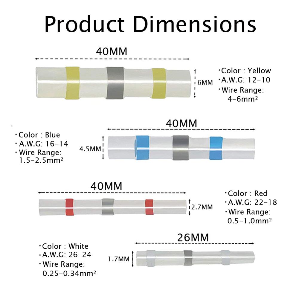 OLOMM 100/50Pcs Tin Ring Crimp Terminal Connector Solder Wire Connector Shrinkage Sleeve Tube for Motorcycle Car Cable Connect