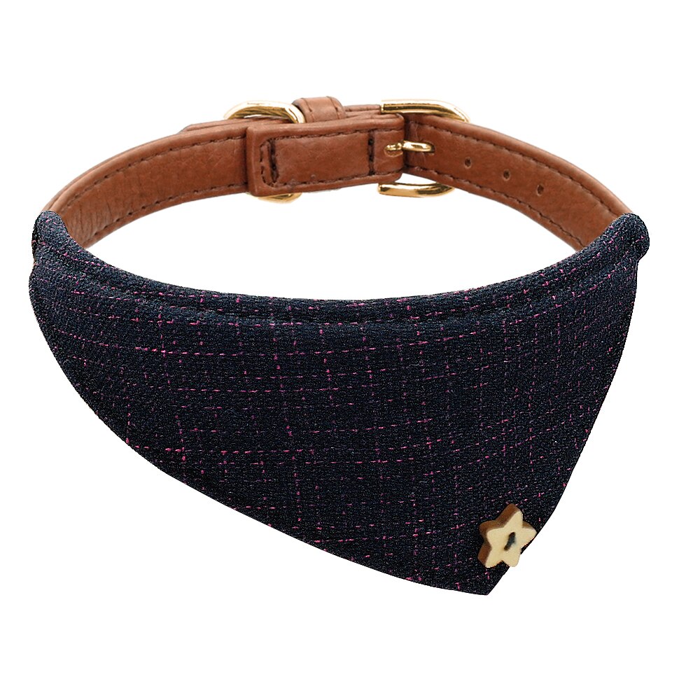 Bandana halsbånd til små mellemstore hunde chihuahua justerbart læder hvalpe kattehalsbånd plaid tørklæde halstørklæde hundetilbehør slips: Sort / M