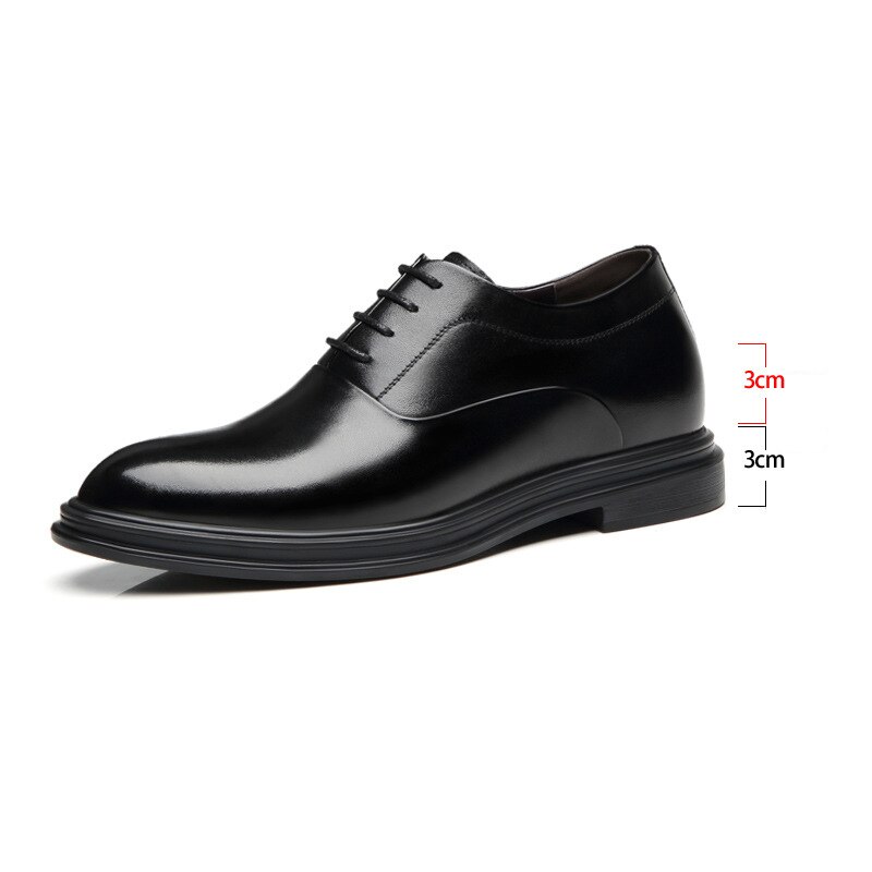 Gentleman 6/8CM High Heel Dress Shoes for Men Office Shoes Man Black Formal Shoes Men's Leather Shoe Men Wedding-shoes: Black / 7