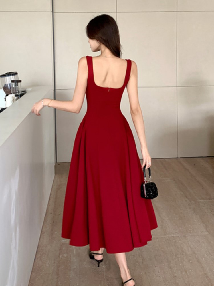 Elegante rot Abendkleider für Damen, ärmellos, für Hochzeitsgäste, Spaghettiträger, A-Linie, weiß, Party, weibliches Abendkleid, Vestidos