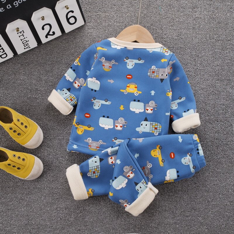 Poikavauva syksy ja talvi sametti paksu puuvilla alusvaatteet puku pojalle söpö sarjakuva kuvio rento lämmin pyjama puku