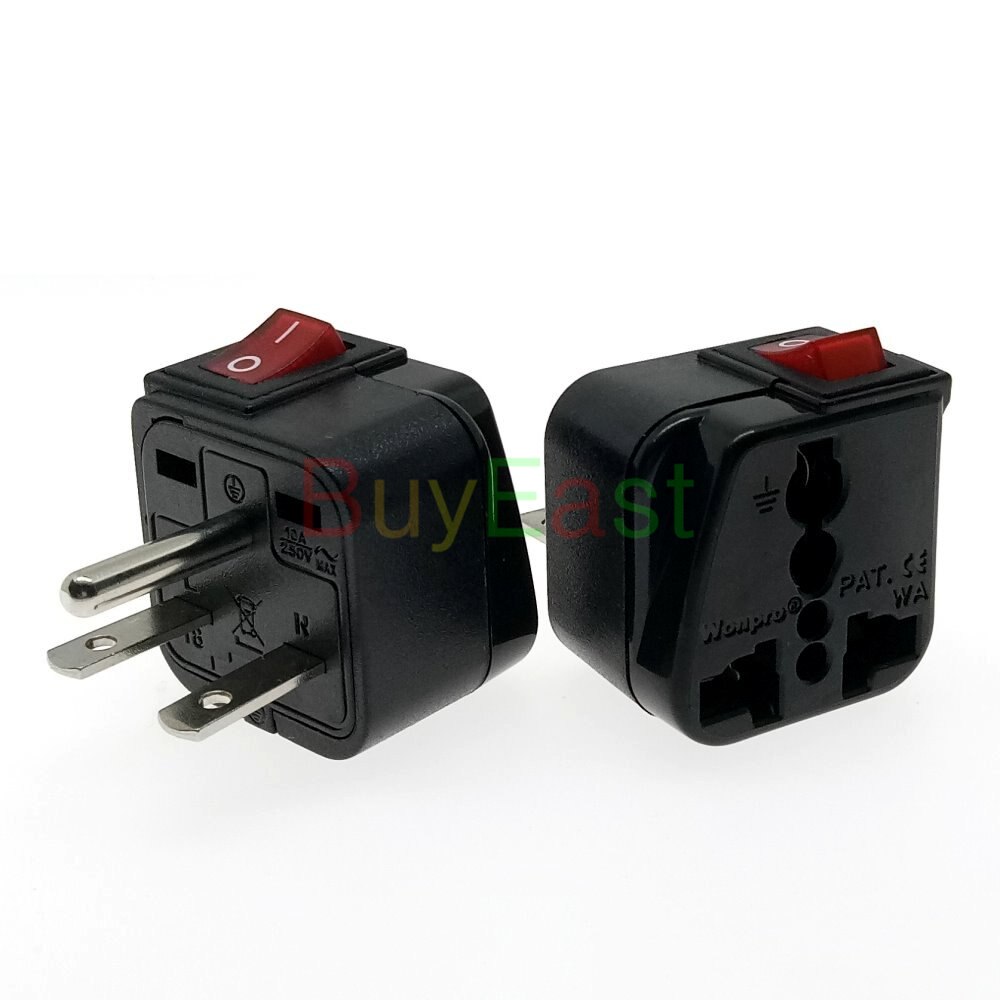 Universal to US Nema 6-15P Electrical Plug Adapter AC100~250V 10A With Main Power Switch LED Indicator WSA-18