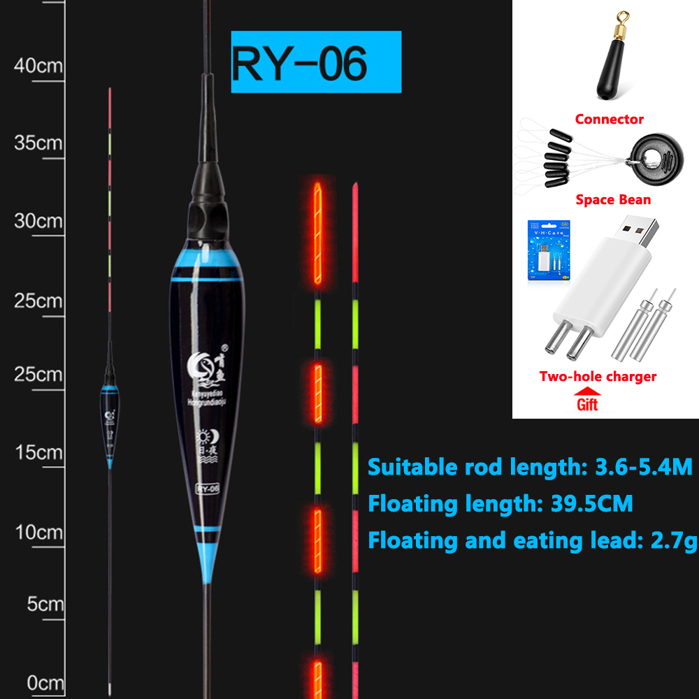 Corcho de pesca eléctrica LED flotar + cargador + space bean accesorios de luz de verano aparejos de pesca luminosos electrónicos flotar conjunto: RY-6-2.7g-4in1