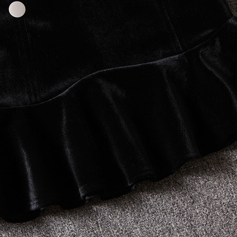LY VAREY LIN – Mini jupe en velours pour femme, automne hiver, boutons élégants, volants, Slim décontracté, taille haute, ligne a, noire