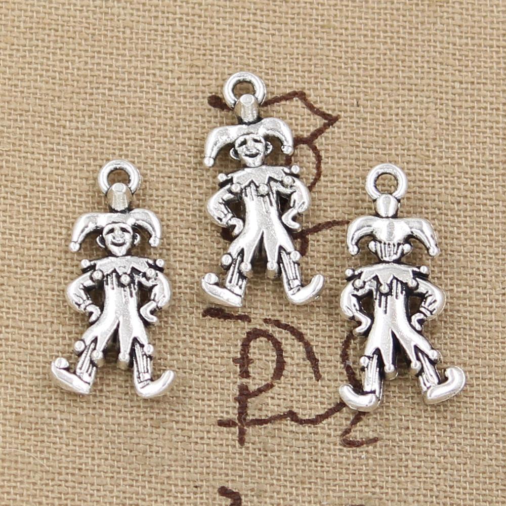 15 Pcs Charms Clown Joker Nar 25X12 Mm Handgemaakte Craft Hanger Maken Fit, vintage Tibetaanse Brons Zilver Kleur, Diy Voor Ketting