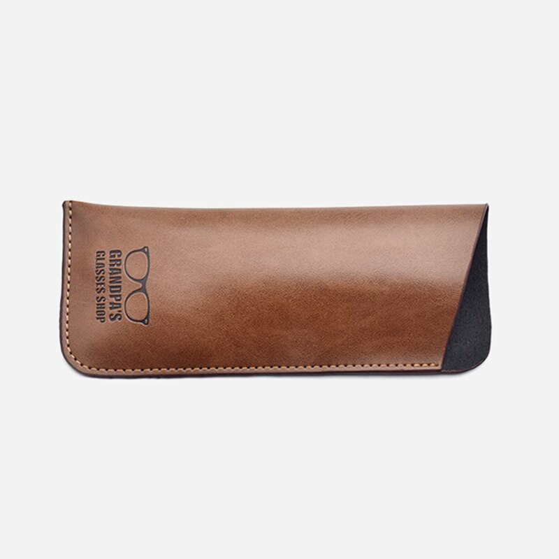 CREATCABIN Leather Glasses Case, Portable Sunglasses Pouch Travel Lightweight Slim Squeeze Glasses Holder Suede Fiber Cleaning Cloth for Women Men Chocolate