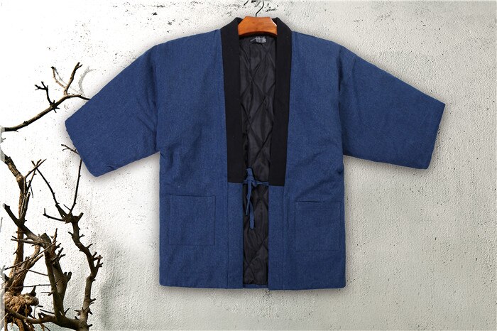 Chaqueta Kimono Haori Lisa Vintage para hombre, abrigo de invierno grueso con relleno de algodón, Kimono, chaqueta, disfraz de Cosplay de samurái japonés, abrigo holgado: Style H