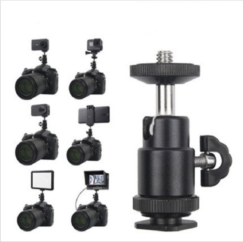 Mini Ball Head Shoe Adapter 1/4 Mount Schroef Voor Dslr Camera Led Video Camera Statief 360 Graden Dslr camera Accessoires
