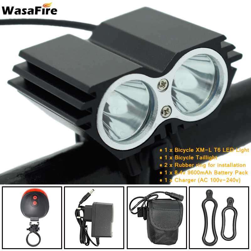 5000 Lumens X2 Bike Light T6 LED Mountain Bike Front Light Bicycle Headlight Cycling Head Lamp + 18650 Battery Pack + Charger: Package M
