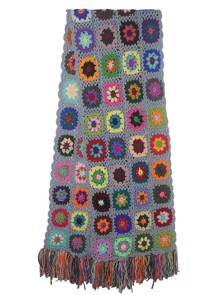 Håndlavede tørklæder kvinder kvast tørklæde wraps 200*27cm store hæklede blomstertørklæder efterår vinter håndlavede juletørklæder: Grå