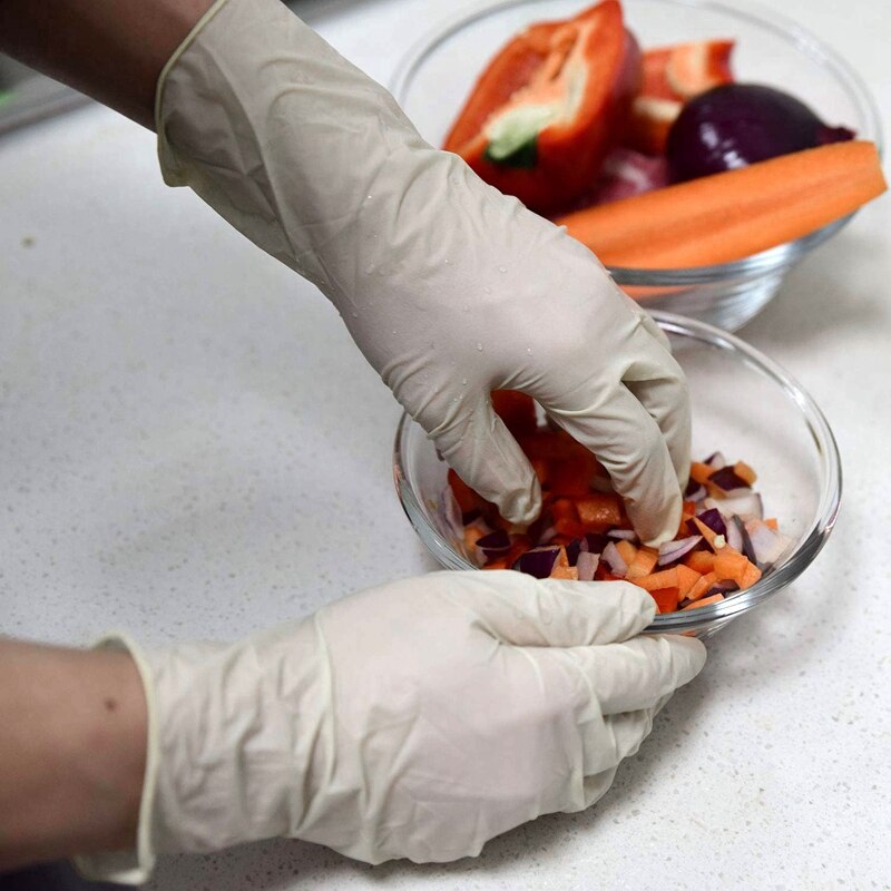 200 stuks wegwerphandschoenen van latex, wit, antislip, zuur- en alkali-laboratoriumrubber, latex handschoenen, schoonmaakmiddelen voor huishoudelijk gebruik