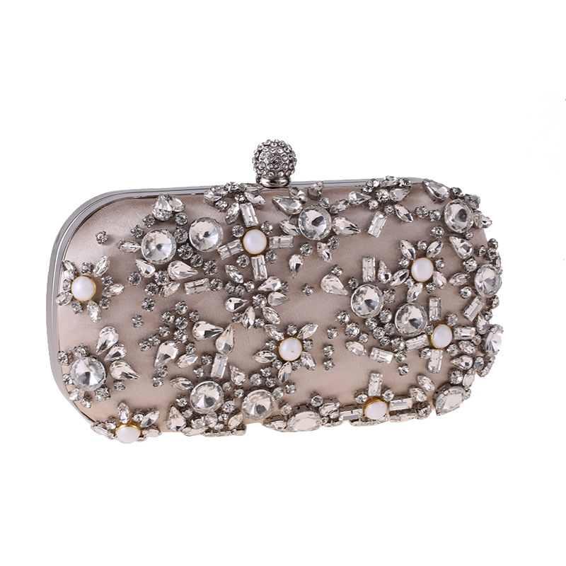 Women's Evening Clutch Bag Party Purse Luxury Wedding Clutch For Bridal Exquisite Crystal Ladies Handbag Apricot Silver Wallet: ZD1279Apricot