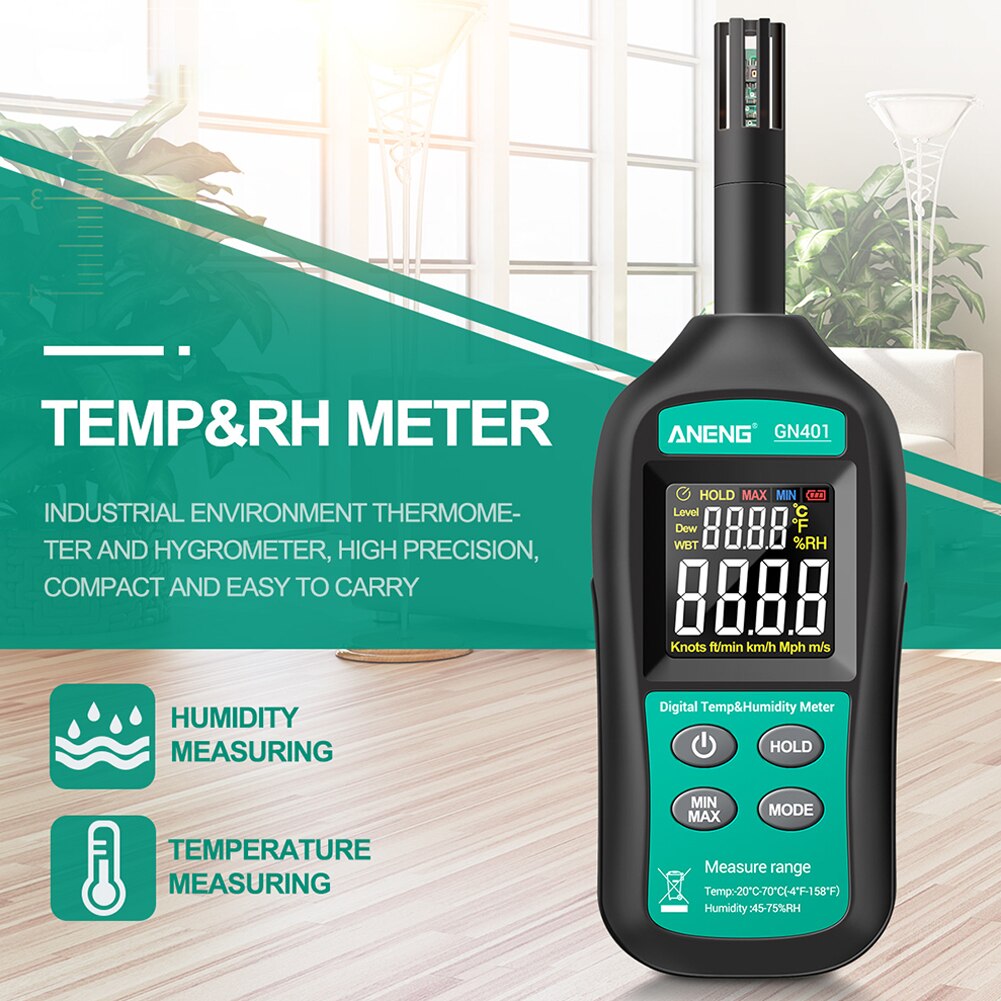 Met dauwpunt temperatuur vochtigheidsmeter abs draagbaar automatische uitschakeling digitaal display 2 in 1 batterijgevoed multifunctioneel