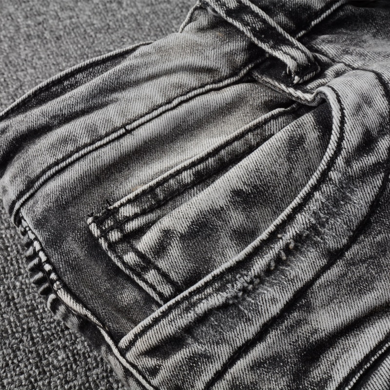 Amerikaanse Straat Stijl Mode Mannen Jeans Retro Grijs Vernietigd Spliced Gescheurde Jeans Voor Mannen Hip Hop Punk Biker Broek