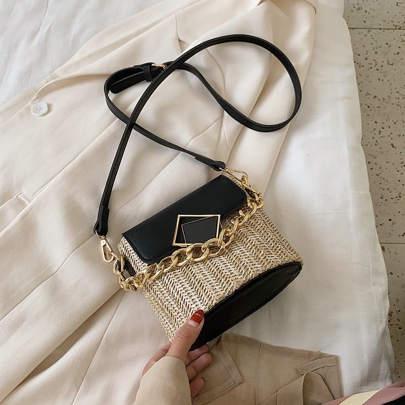 Kleine rieten emmertassen voor dames, zomerse crossbodytassen, reistassen en handtassen voor dames, schoudertassen voor dames