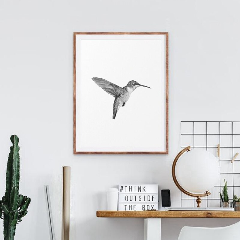 Fugletryk minimalistisk vægkunst billede kolibri fotografering skandinavisk plakat boligindretning retro plakat kraftpapir
