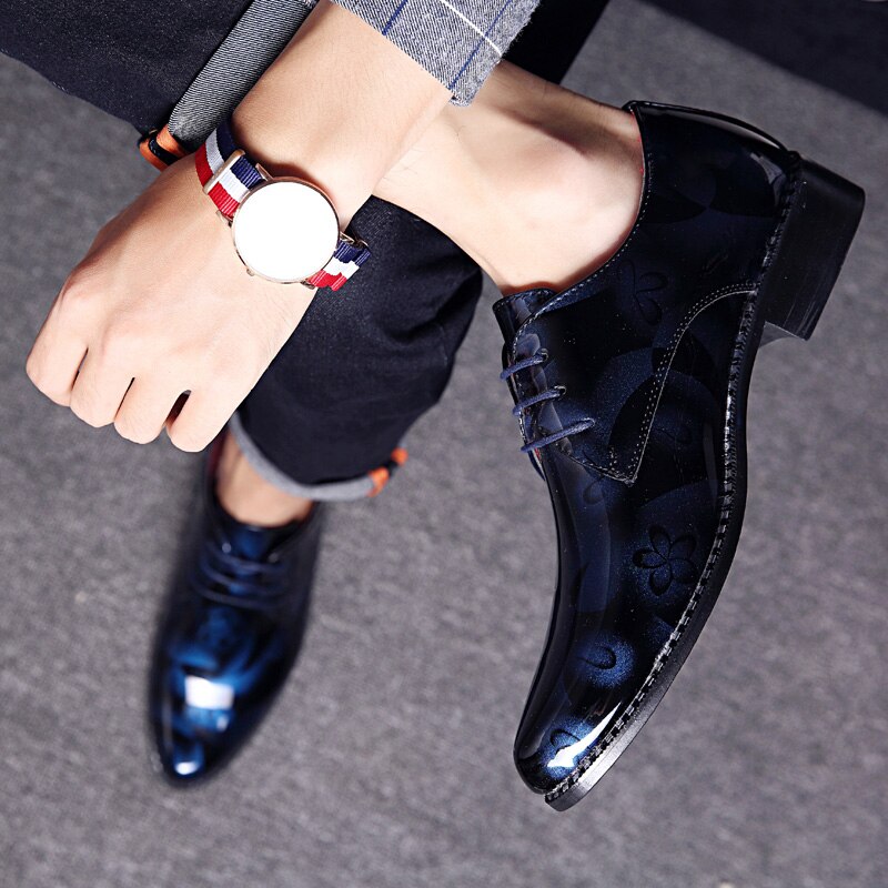Leather Dress Shoes outdoor Male Business Crocodile Pattern Pointed Toe lace up Oxford Shoe Wedding club Party shoes men