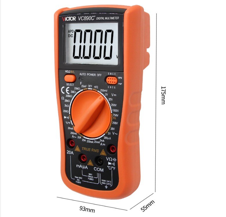 Digital Multimeter True RMS 2000UF Capacitor Multimeter Ammeter VC890C DC/AC 20A Temperature Measurement Tester