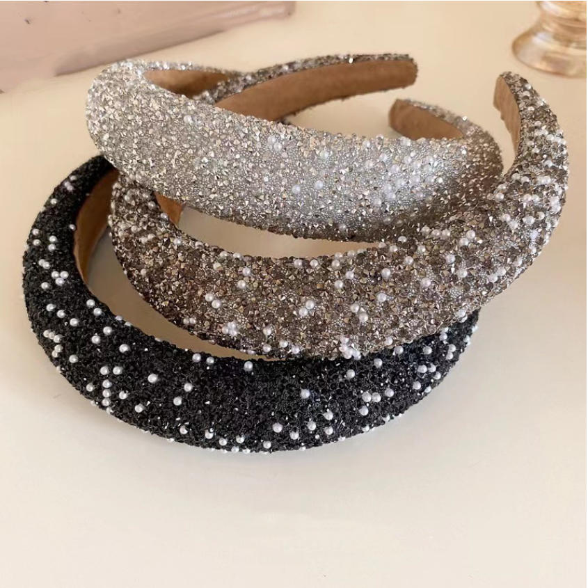 Diadema con cuentas glamurosas, diadema barroca con perlas de cristal ostentosas, diadema cruzada ancha, accesorios para el cabello brillantes y magníficos para mujer,