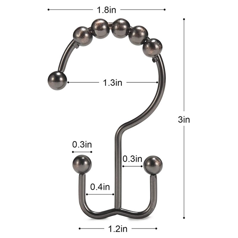 12Pcs Shower Curtain Hooks, Stainless Steel Shower Curtain Rings Rust Proof Free Sliding Double Shower Hooks For Curtain