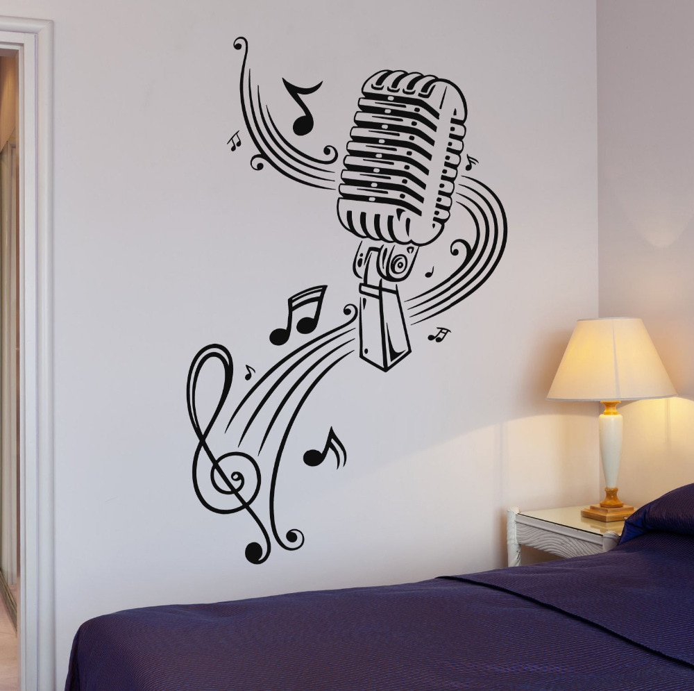 Musik karaoke mikrofon ark stor dekoration vinyl væg klistermærker mærkater til teenage soveværelse stueyy 187