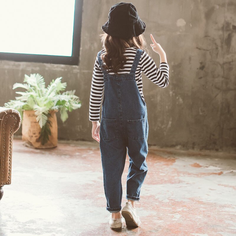 Monos vaqueros de para niñas, peto suelto de algodón para adolescentes, pantalones vaqueros de 5 a 13 años, novedad de primavera y otoño