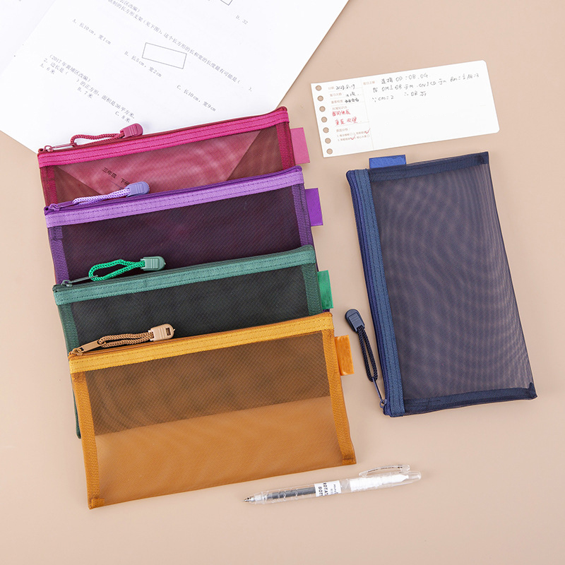 Estuche para lápices con cremallera Simple, bolsa de almacenamiento de cosméticos de malla, bolsa de papelería transparente, bolsa de maquillaje, bolsas de almacenamiento portátiles