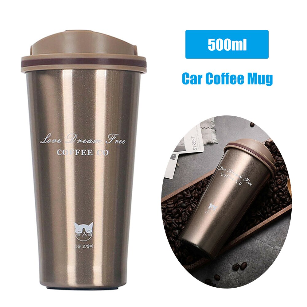 500ml Rvs Auto Koffie Cup Lekvrij Geïsoleerde Thermische Thermos Cup Auto Draagbare Reizen Koffie Mok Auto Accessoires