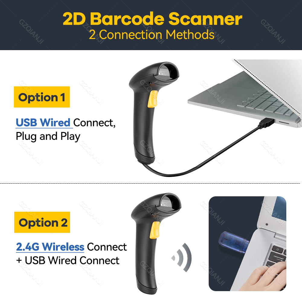 2D Handheld Wireless Barcode Scanner 2.4G 1D/2D QR Bar Code Reader PDF417 for Mobile IOS Android IPAD