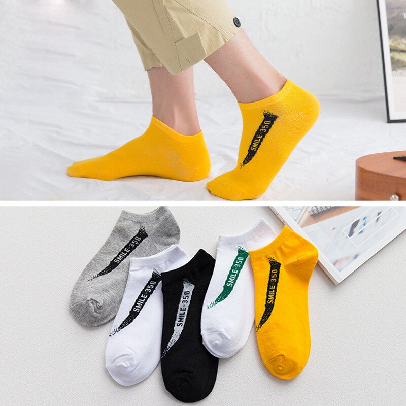 5-Pairs Summer Socks Pack Men Cotton Stripe Shallow Mouth Absorb Sweat Slippers Short Ankle Casual Boat Socks Mid Socks: Yezi