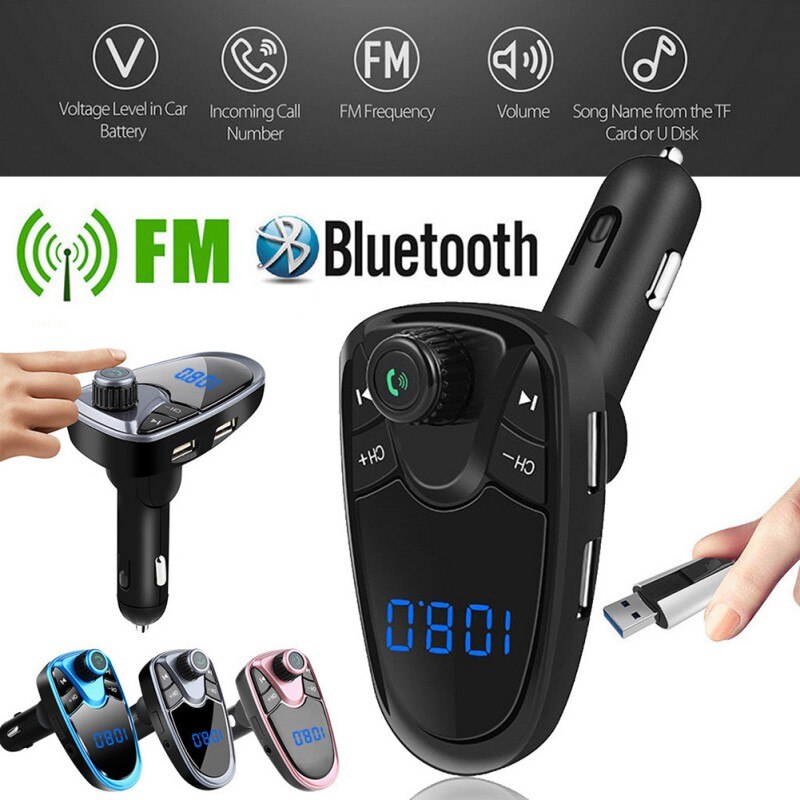 Autolader Bluetooth Fm-zender Draadloze Handsfree Kit MP3 Muziekspeler Card 5V 2.1A Usb Charger Fm Modulator