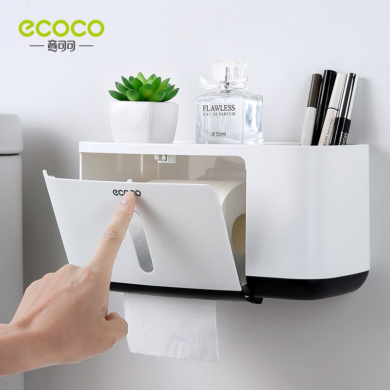 ECOCO Bathroom Organizer Storage Box Toilet Paper Holder Tissue Box Waterproof Wall Mounted Paper Roll Paper Dispenser