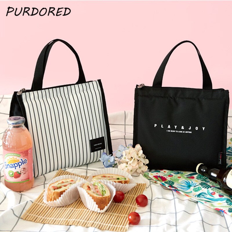 Purdored 1 pc kannettava raidallinen lounaspussi naisille ruoka piknik kylmälaukku eristetty kantokassi säiliö bento laukkujärjestäjä
