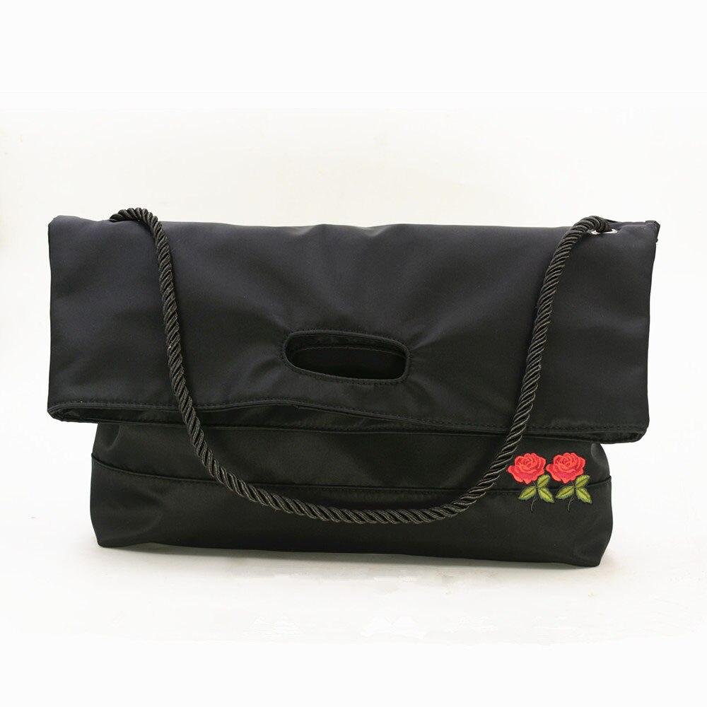 Grand sac à bandoulière en Nylon noir pour femmes, sac à main de styliste décontracté, sacs à bandoulière grande capacité: black with rose