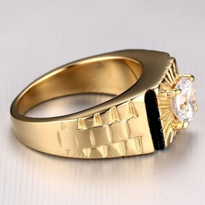 FDLK Men Wedding Rings Zircon Gold Color Alloy Jewelry Men's Rings Accessories Party