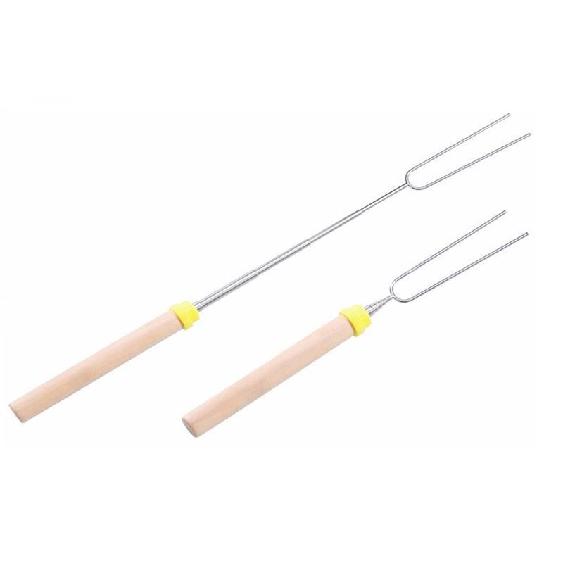 8pcs BBQ Barbecue Skewers Stick Stainless Steel 31-83cm Folding Telescoping Roasting Fork Stick Outdoor BBQ Grilling Accessories