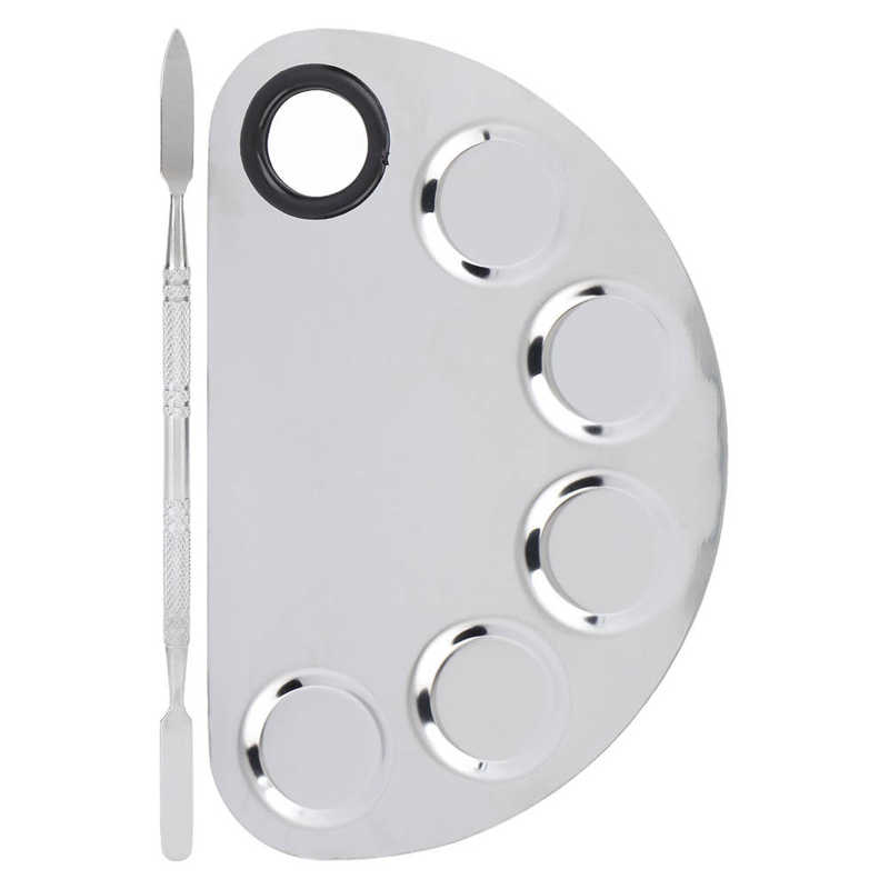 Makeup Mixing Palette Textured Handle Thumb Hole Stainless Steel Comfortable Grasping Metallic Burnish Cosmetic Makeup Mixing