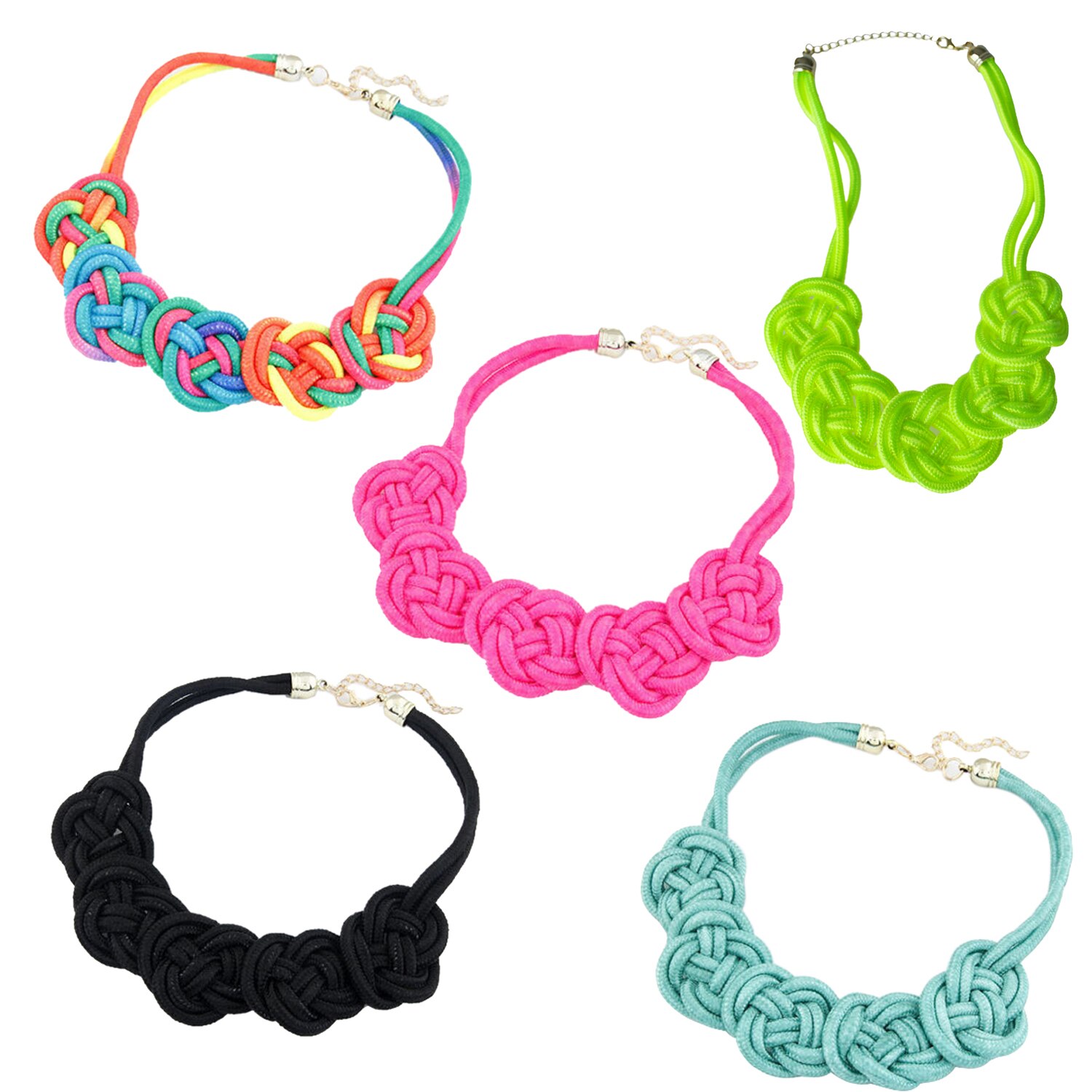 Bright Neon Knot Fabric Statement Collar Necklace - Green