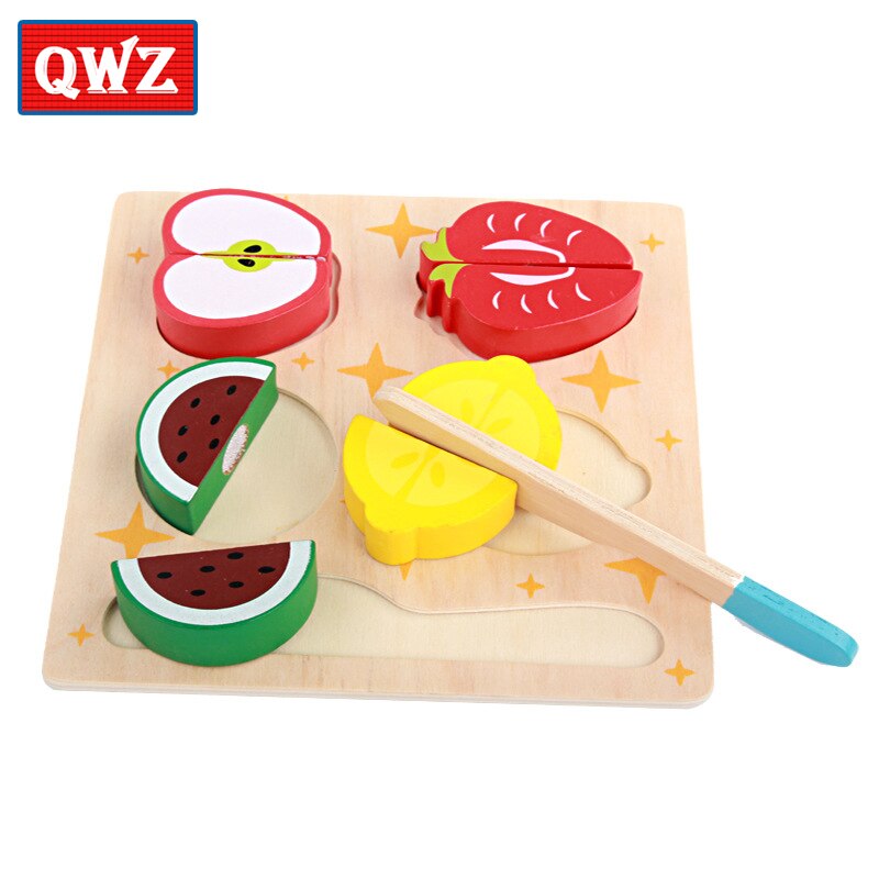 Qwz træ køkken skåret frugt grøntsager dessert børn madlavning køkken legetøj mad foregiver at spille puslespil pædagogisk legetøj