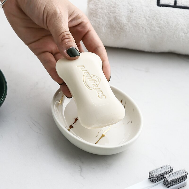 Keramik marmoreringssæbeholder bærbar sæbeskål plastsæbebeholder oval køkkensæbeboks badeværelsestilbehør 4 farver